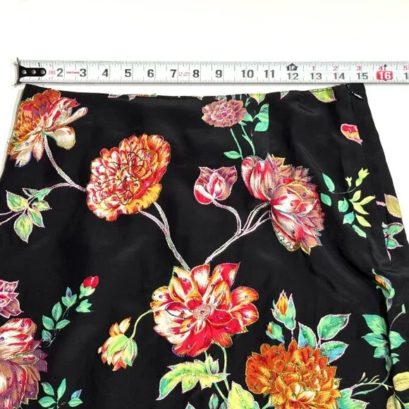 Vtg Y2K Black Floral Pencil Skirt Silky 15"W Embroidered Sequins Embellished NWT - Picture 14 of 16